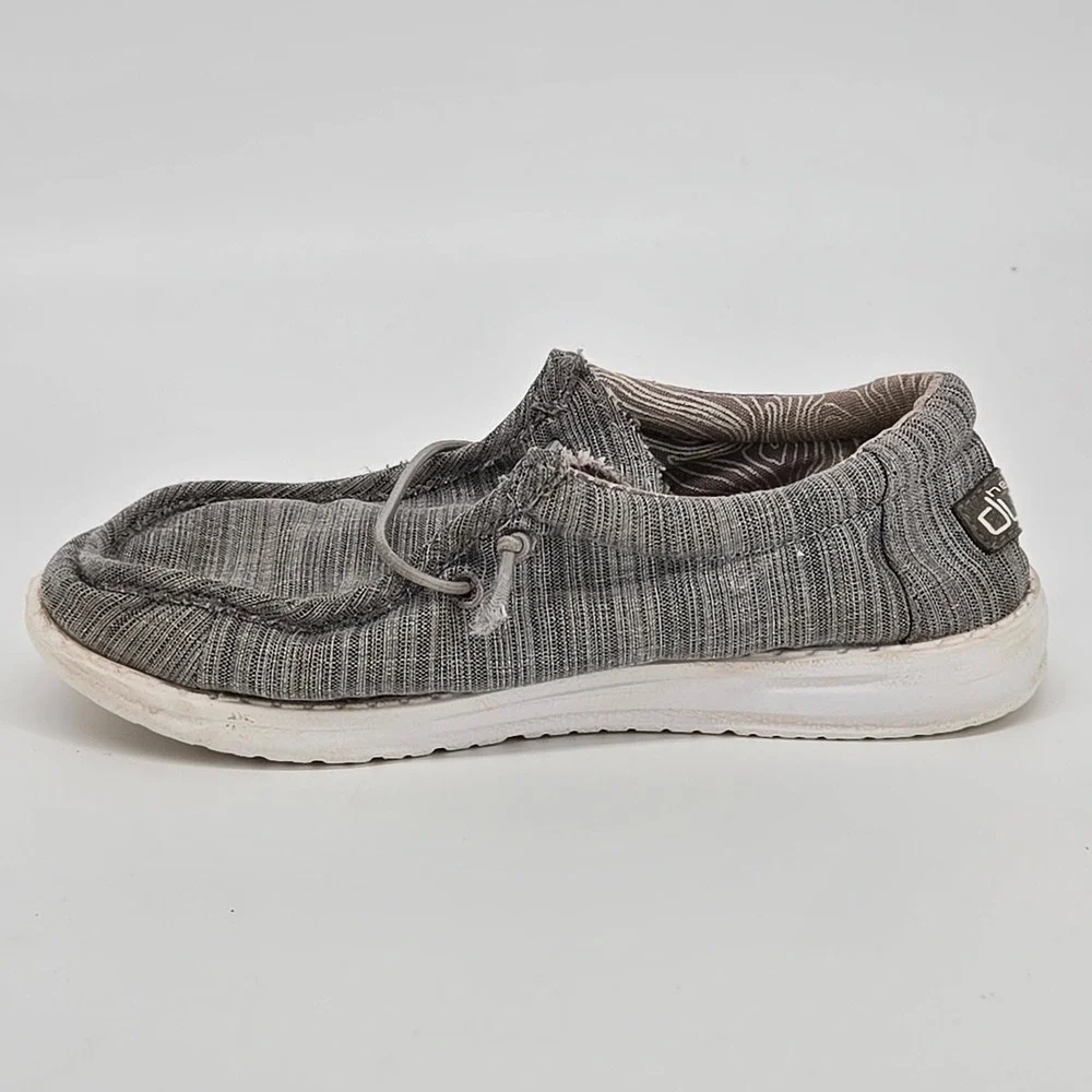 HeyDude Wally Youth Linen Stone Gray Loafers Canvas Slip On Shoes Size US 2Y GUC